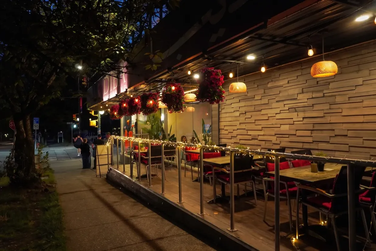 Sidewalk patio on a summer evening